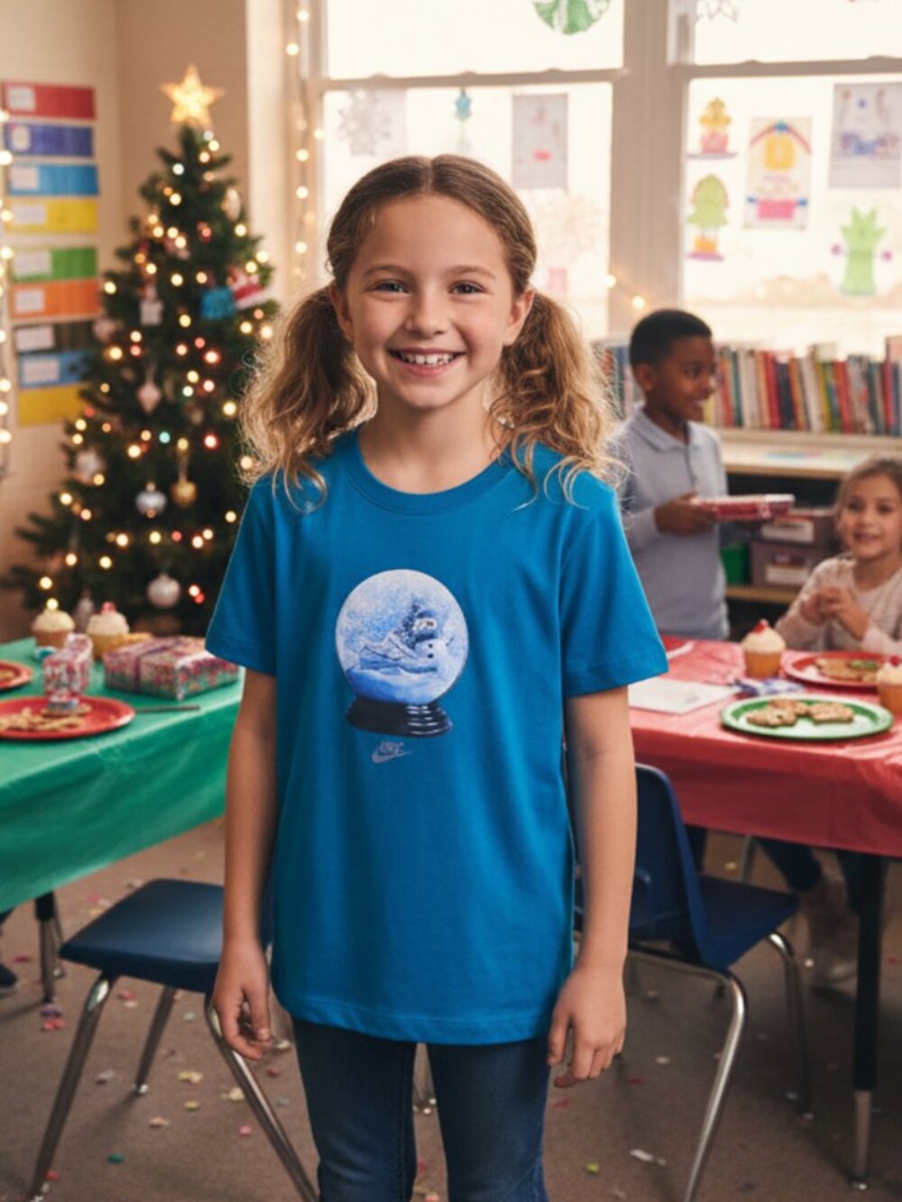 Nike Kids Snow Globe Graphic T-Shirt NWT Large Christmas Winter Tee